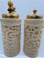 Carved composite salt and pepper shakers
