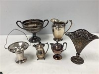 Six Antique Silver Plate Decor Items