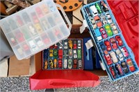 BOX OF MISC MATCHBOX AND HOTWHEELS CARS AND CASES