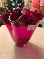 Vintage Polish Red Crystal 10" Vase / Bowl