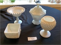 Group of white vases & candy dishes