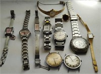 Lot of 8 metal band watches, 2 extra faces