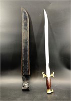 Short sword with brass and wood handle, heavy leat