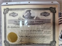 Fenton Art Glass Stock Certificate & Counter Sign