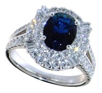 Oval 2.45 ct Sapphire & VS Lab Diamond Ring