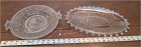 Patterned glass lion platter and oval candlewick