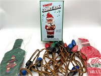 Musical Santa Bank, Vintage Christmas Lights, and