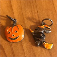 (2) Halloween Pumpkin & Witch Charms or Pendant