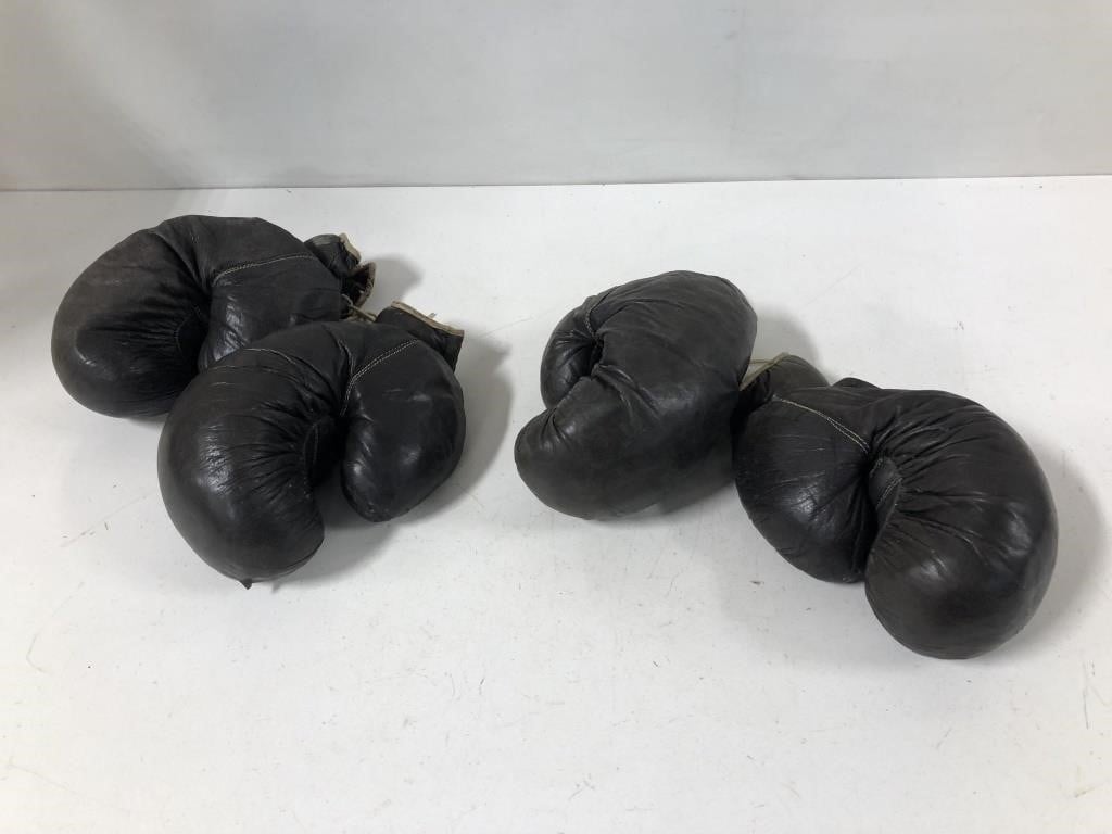 TWO PAIRS OF VINTAGE LEATHER BOXING GLOVES