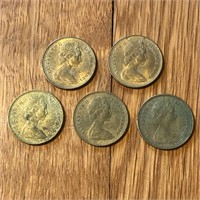 (5) 1966 Bahamas 1 Cent Coins
