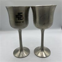 Set of 2 Vintage Xmas 89 Silver Wine Goblets