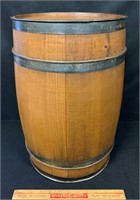 GREAT WOODEN BARREL WITH METAL STRAPPING
