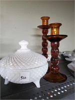 Milk Glass Westmoreland Covered Dish & Pr. of