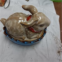 Ceramic Rabbit on a Basket