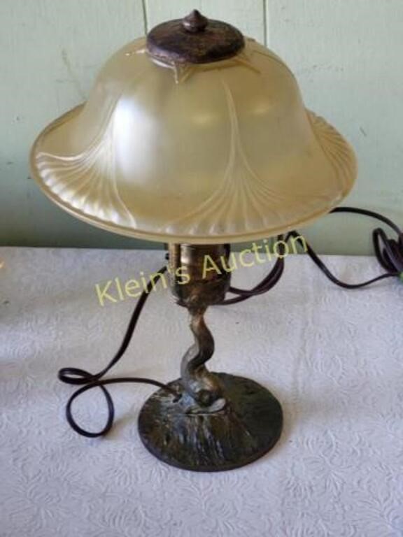 Antique Koi Dauphin Lamp W/original Satin Glass S
