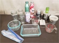 Lot of Drinking Cups, Measuring Cups, Jars, Pyrex