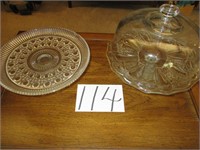 2 cake stands (1 is chipped), 1 Cover
