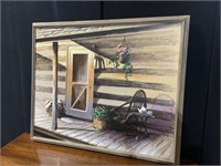 BARN SCENE ON CANVAS SIGNED FOSTER LR IN WOOD