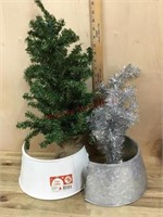 2 Small Christmas trees and tree collars