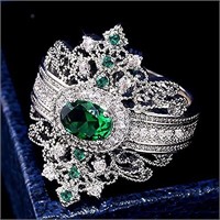 18K White Gold PLATED Royal Noble Emerald Ring Cub