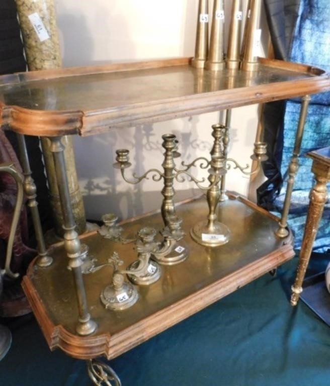 Wood and Brass Bar Cart -  27" H x 32" W x 17" D