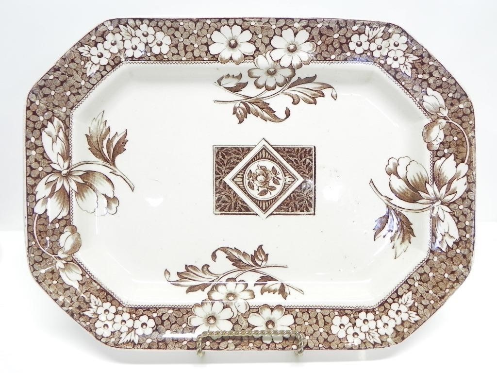 ANTIQUE BROWN TRANSFERWARE AVON PLATTER c1883