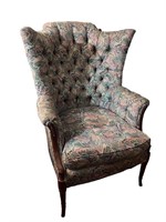 Tufted Floral Wing Chair
