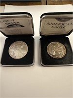 2004 and 2000 American eagle silver coins, 1 ounce