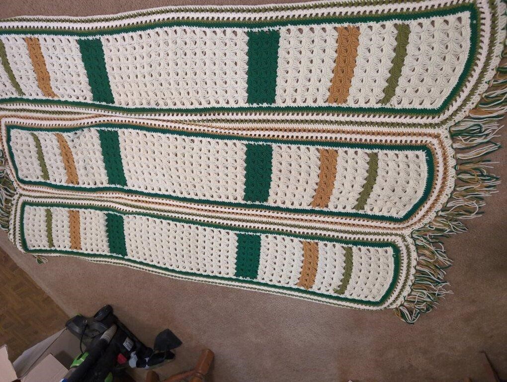 Lap size afghan green, gold, ecru