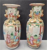 2 Chinese Export Rose Medallion Vases; 1 repaired