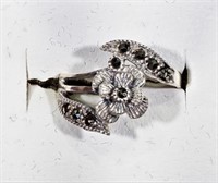 S. Silver Flower Shaped Ring with Marcasite