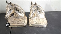 Marked Silver Tone Horsehead Bookends