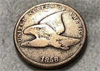 RARE 1858P US FLYING EAGLE PENNY CENT COIN
