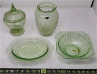 Green Depression Glassware (chipped candy dish)