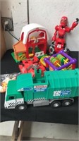 Group of kids toys Tonka garbage and waste