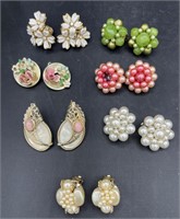 7 Pairs of Vintage Clip On Earrings