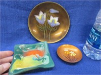 2 small vintage copper enamel dishes - small glass