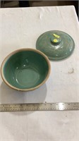 Vintage decorative stoneware bowl with lid.