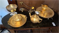 Gold Porcelain Teapot & Other Dishes