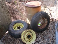 1-14", 1-15" implement wheels & 55-gal barrel