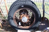 (2) ANTIQUE WIRE SPOKE WHEELS AND TIRES