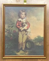 French Boy with Dog framed art 17 1/2”x 21 1/2”