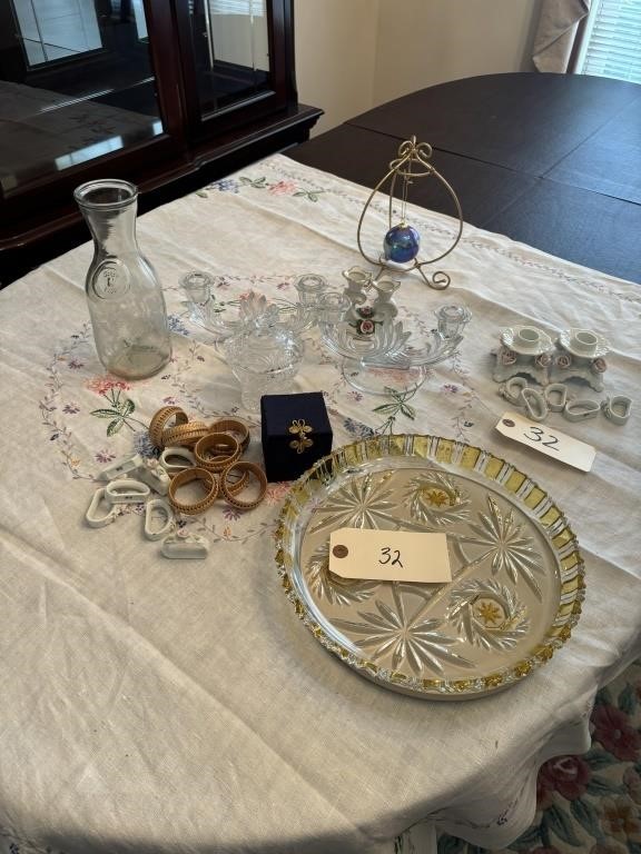 GLASS SERVING TRAY & GERMAN VOTA & CANDLE