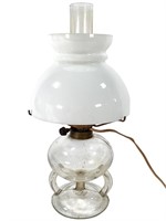 Converted Clear Glass Oil Lamp w Milk Glass Shade