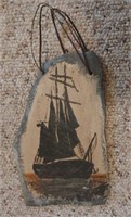 Hand Painted Tall Ship On Shale Rock Wall