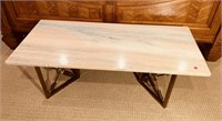 ITALIAN MARBLE COFFEE TABLE AND BRASS 48W X 21D X