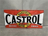 Original CASTROL Embossed Bow Tie Enamel Sign 6x3