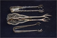3 Sterling Victorian Tongs (One is Bailey, Banks