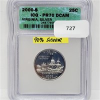 ICG 2000-S PR70DCAM 90% Silver VA Quarter
