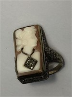 14KT WHITE GOLD VINTAGE CAMEO RING WOMENS SZ 4.5 H